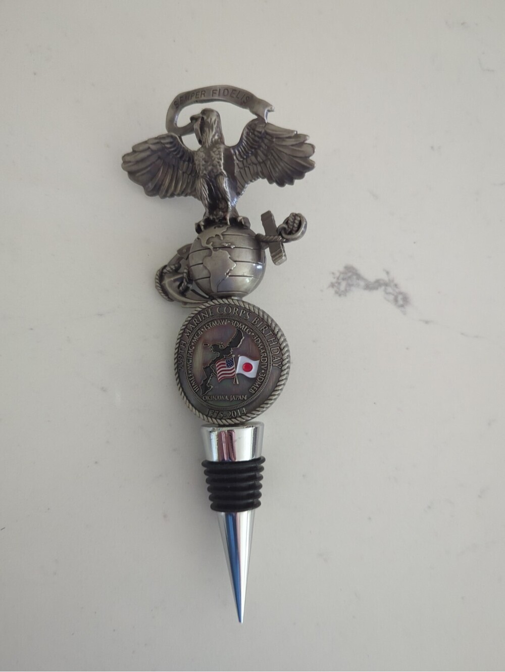 239TH MARINE CORPS BIRTHDAY 1775-2014 OKINAWA, JAPAN WINE BOTTLE STOPPER CORK